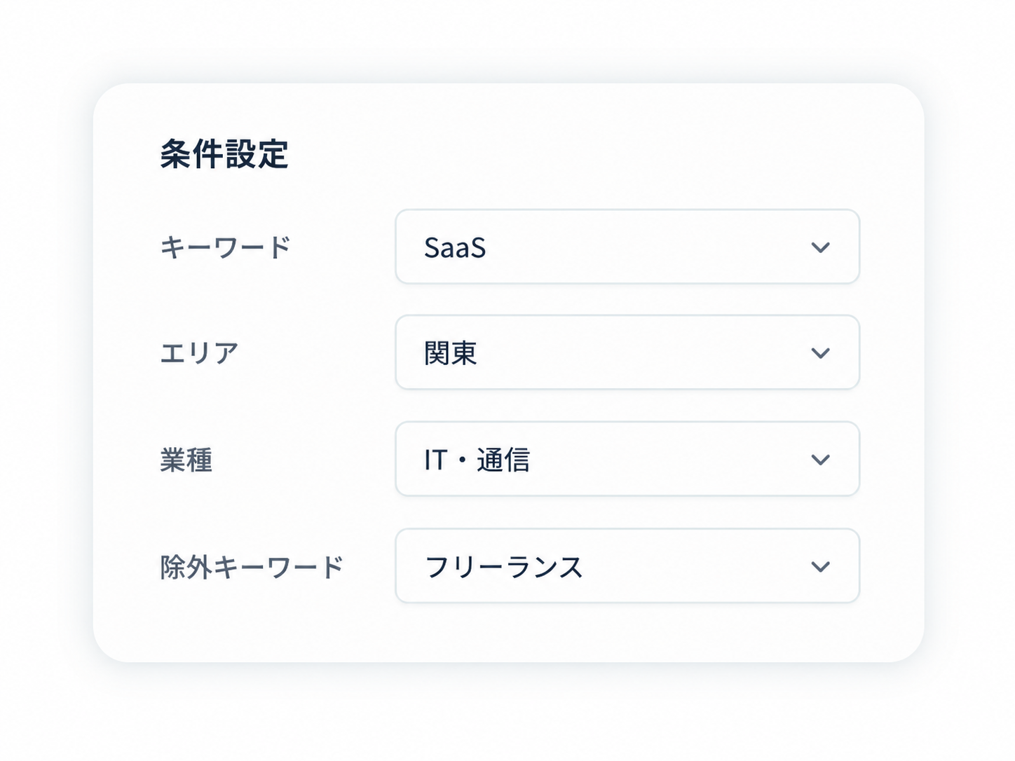 キーワードやエリアを条件設定する画面