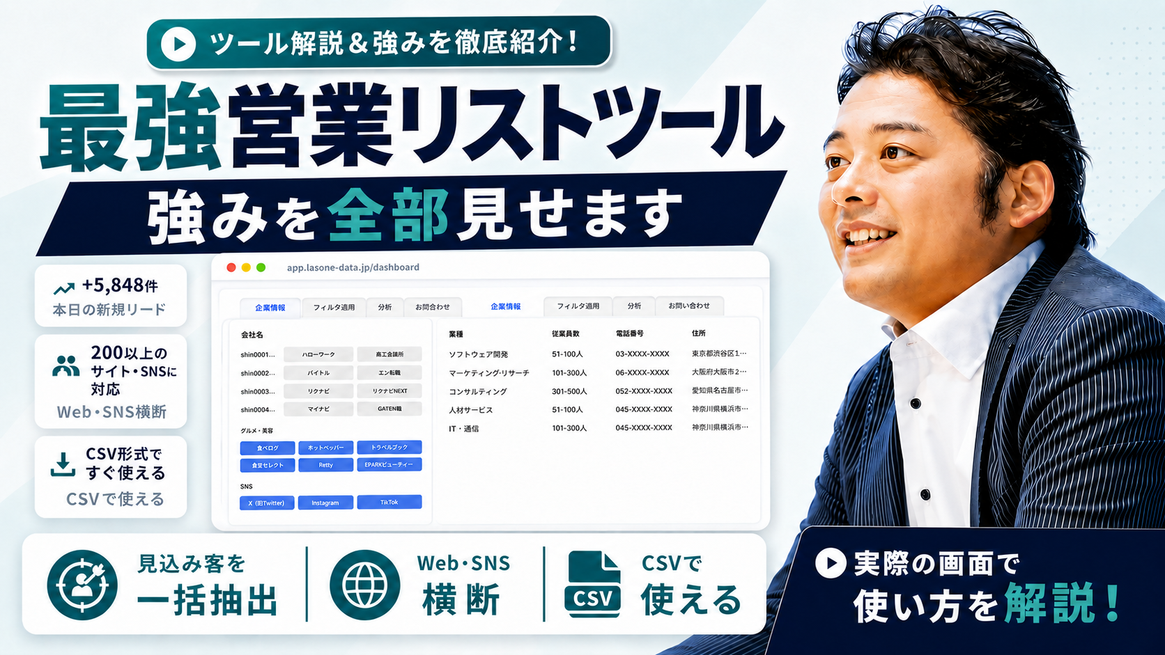 最強営業リストツール — 強みを全部見せます。ラストワンマイル元代表によるLasone Data解説動画